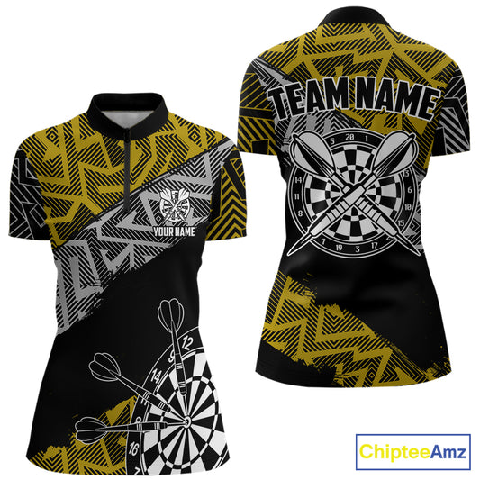 Custom Darts Shirt For Women Personalized Zig-Zag Pattern Dart Jersey, Cool Dart Team Shirts|Yellow TDM5454