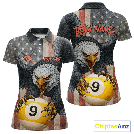 Personalized Vintage American Flag Eagle Billiard Shirt For Women, 9 Ball Pool Billiard Team Jerseys TDM5721