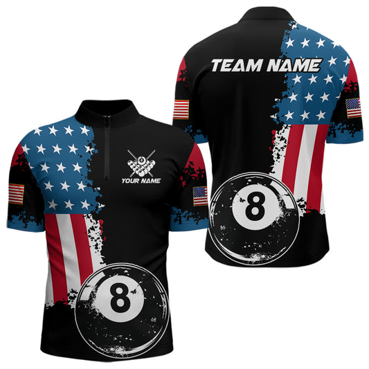 Personalized Grunge 8 Ball Pool American Flag Billiard Shirts For Men, US Flag Billiard Jerseys TDM3718