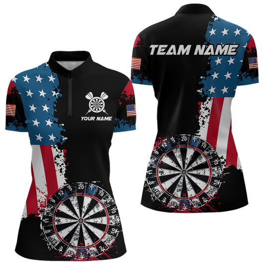 Personalized Grunge Dartboard American Flag Darts Shirts For Women, Patriotic Us Flag Dart Jerseys TDM3719
