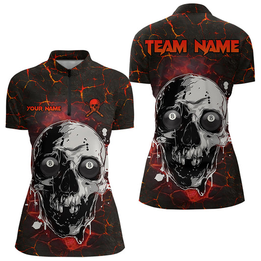 Personalized Red Crack Grunge Skull Women Billiard Shirts, Funny Billiard Shirts Pool Team Jerseys TDM3224