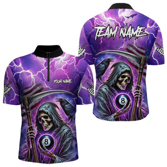 Grim Reaper Purple Galaxy Thunder Lightning Billiard Shirt For Men Custom 8 Ball Billiard Jersey TDM3725