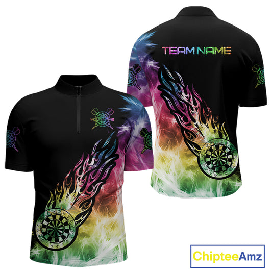Rainbow Colorful Light Icy Men Darts Polo & Quarter Zip Custom Dart Shirts For Team Dart Jerseys TDM3996