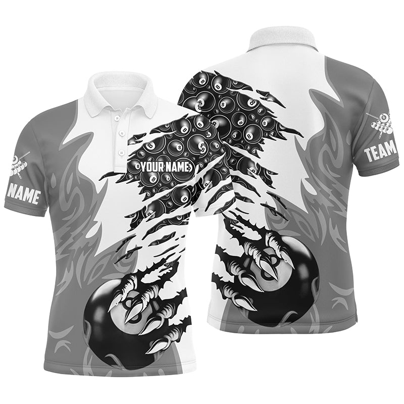 Personalized Claw 8 Ball Pool Grey 3D Billiard Polo Shirts For Men Best Billiard Apparel Clothing TDM0575