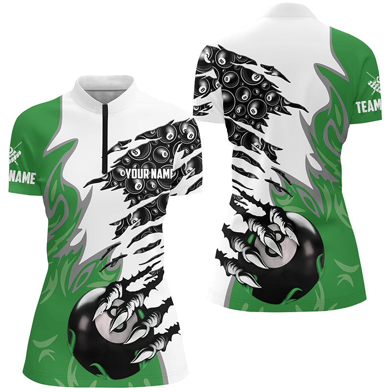 Personalized Claw 8 Ball Pool Green 3D Billiard Women Quarter-Zip Shirts, Billiard Apparel TDM0576