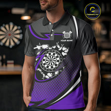 Load image into Gallery viewer, Funny Crack Dartboard Purple Darts Polo & Quarter Zip Custom Darts Shirt For Men Darts Team Jersey TDM5008