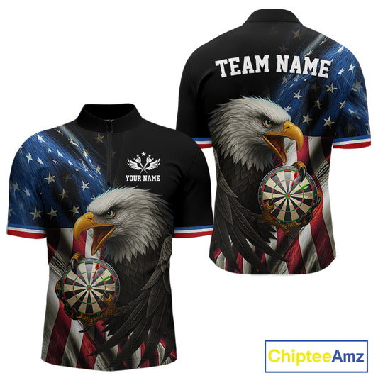 American Flag Eagle Darts Shirt For Men Custom Patriotic Darts Jersey Team Polo & Quarter Zip TDM5012
