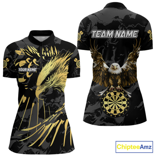 Black And Gold Custom Eagle Paint Darts Shirt For Women, Darts League Jersey Team Polo & 1/4 Zip TDM5475