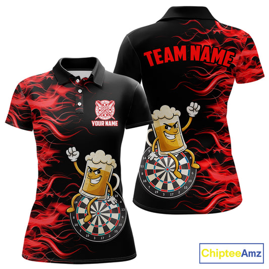 Red Flaming Dartboard Funny Beer Darts Shirt For Women Custom Darts Jersey Team Polo & 1/4 Zip TDM5939