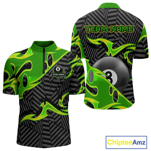 Personalized Black And Green 8 Ball Billiards Pool Shirts For Men Custom Billiard Team Jerseys TDM4200