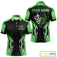 Load image into Gallery viewer, Black And Green Funny Crown Darts Shirt For Men Custom Darts Jerseys Team Polo & Quarter Zip TDM5017