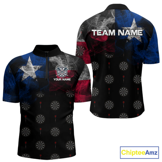 Personalized Texas Flag Smoke Darts Shirt For Men Custom Texas Darts Team Jersey Polo & 1/4 Zip TDM5488