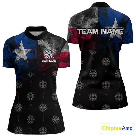 Personalized Texas Flag Smoke Darts Shirt For Women Custom Texas Darts Team Jersey Polo & 1/4 Zip TDM5488