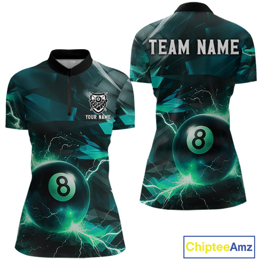 Turquoise 8 Ball Pool Thunder Lightning Billiard Shirt For Women Custom Billiard League Team Jerseys TDM4375