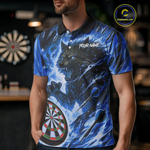 Load image into Gallery viewer, Blue Flaming Wolf Dartboard Jersey For Men Custom Darts League Team Shirt Polo & Quarter Zip TDM5023