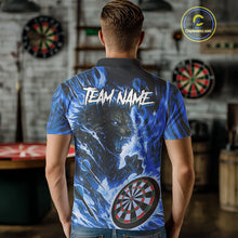 Load image into Gallery viewer, Blue Flaming Wolf Dartboard Jersey For Men Custom Darts League Team Shirt Polo & Quarter Zip TDM5023