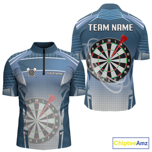 Blue Dartboard Lights Custom Darts Polo & Quarter Zip For Men, Personalized 3D Darts Team Jersey TDM5497