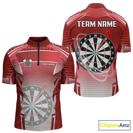 Red Dartboard Lights Custom Darts Polo & Quarter Zip For Men, Personalized 3D Darts Team Jersey TDM5498