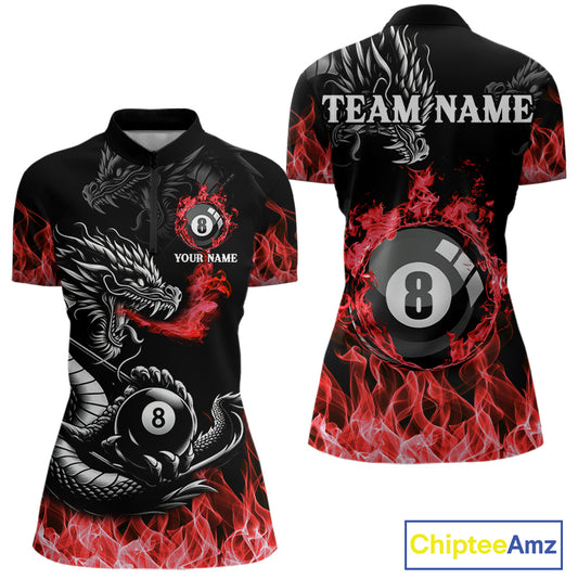 Personalized Red Flaming Dragon 8 Ball Billiard Shirts For Women Custom Team League Billiard Jerseys TDM4220