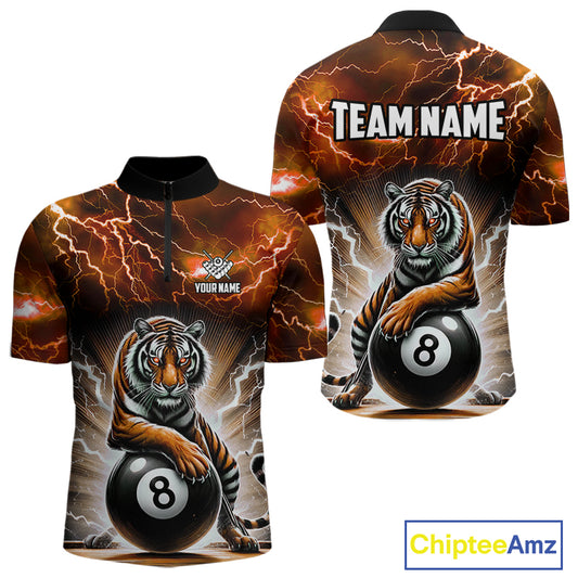Lightning Thunder Tiger Custom Orange 8 Ball Pool Shirts For Men, Billiard Team League Jerseys TDM4814