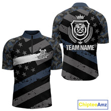 Load image into Gallery viewer, Blue Camo American Flag Darts Jersey For Men Custom Grunge Darts Shirt Team Polo & Quarter Zip TDM5031