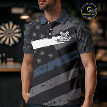 Load image into Gallery viewer, Blue Camo American Flag Darts Shirt For Men Custom Patriotic Darts Jersey Team Polo & 1/4 Zip TDM5034