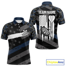 Load image into Gallery viewer, Blue Camo American Flag Darts Shirt For Men Custom Patriotic Darts Jersey Team Polo & 1/4 Zip TDM5034