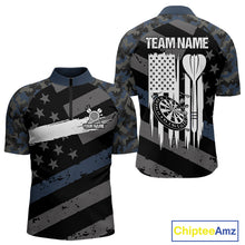 Load image into Gallery viewer, Blue Camo American Flag Darts Shirt For Men Custom Patriotic Darts Jersey Team Polo & 1/4 Zip TDM5034
