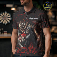 Load image into Gallery viewer, Personalized Skeleton Couple And Roses Gothic Darts Shirt For Men Custom Dart Jersey Outfit|Red TDM5038