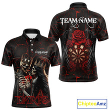 Load image into Gallery viewer, Personalized Skeleton Couple And Roses Gothic Darts Shirt For Men Custom Dart Jersey Outfit|Red TDM5038