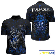 Load image into Gallery viewer, Personalized Skeleton Couple And Roses Gothic Darts Shirt For Men Custom Dart Jersey Outfit|Blue TDM5039