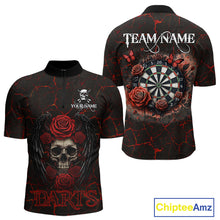 Load image into Gallery viewer, Personalized Skull And Roses Gothic Darts Shirt For Men Custom Red Dart Jersey Team Polo & 1/4 Zip TDM5041