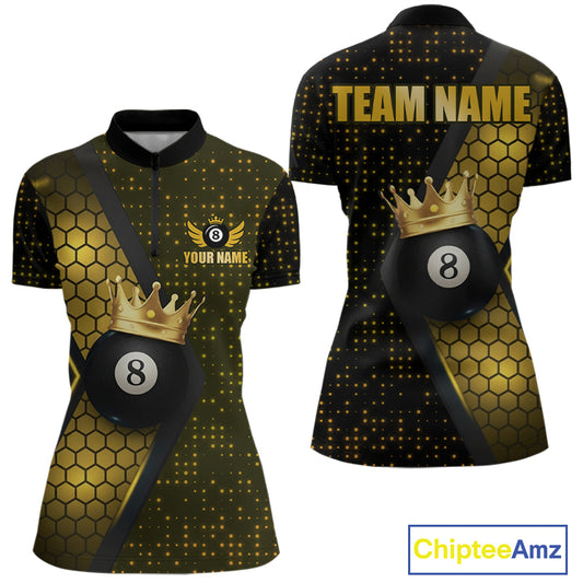 Personalized Gold 8 Ball Pool Crown Hexagon Billiard Shirt For Women, Billiard League Team Jersey TDM5048