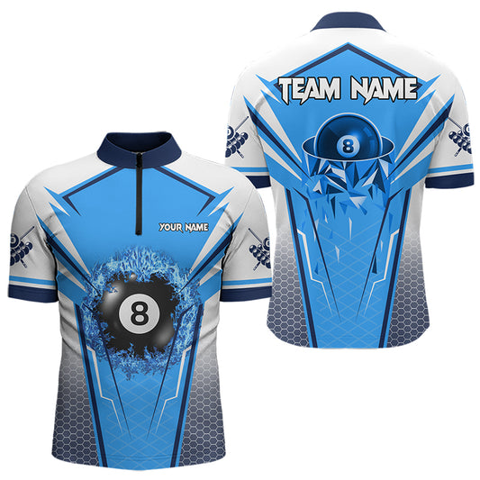 Personalized Blue And White 8 Ball Billiard Shirts For Men Custom 8 Ball Pool Billiard Team Jersey TDM3469