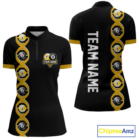 DNA Billiard 8 Ball & 9 Ball Shirts For Women Custom Funny Pool Jerseys Team Polo & 1/4 Zip |Yellow TDM5521