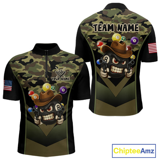 Personalized Green Camo Funny 8 Ball Billiard Shirt For Men Custom Pool Team Jersey Polo & 1/4 Zip TDM5287