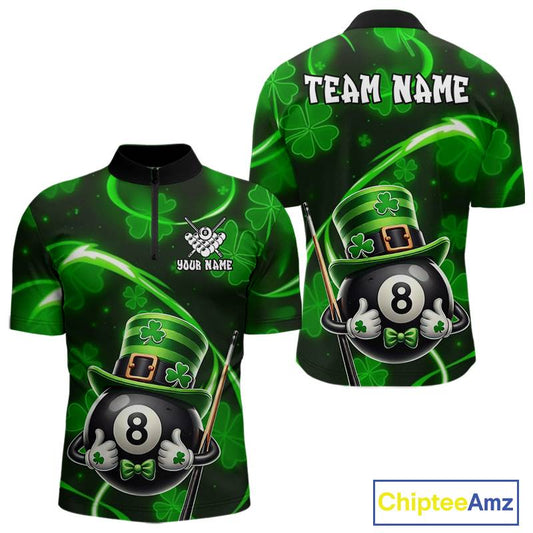 Personalized St Patrick Day 8 Ball Billiard Shirt For Men, Funny Shamrock Luckiest Billiard Jersey TDM5539