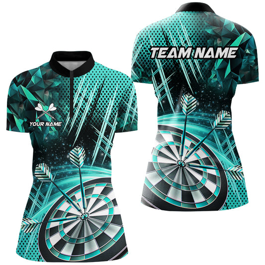 Personalized 3D Glitter Women Darts Shirts Custom Team Dart League Shirts Dart Jerseys |Turquoise TDM2581