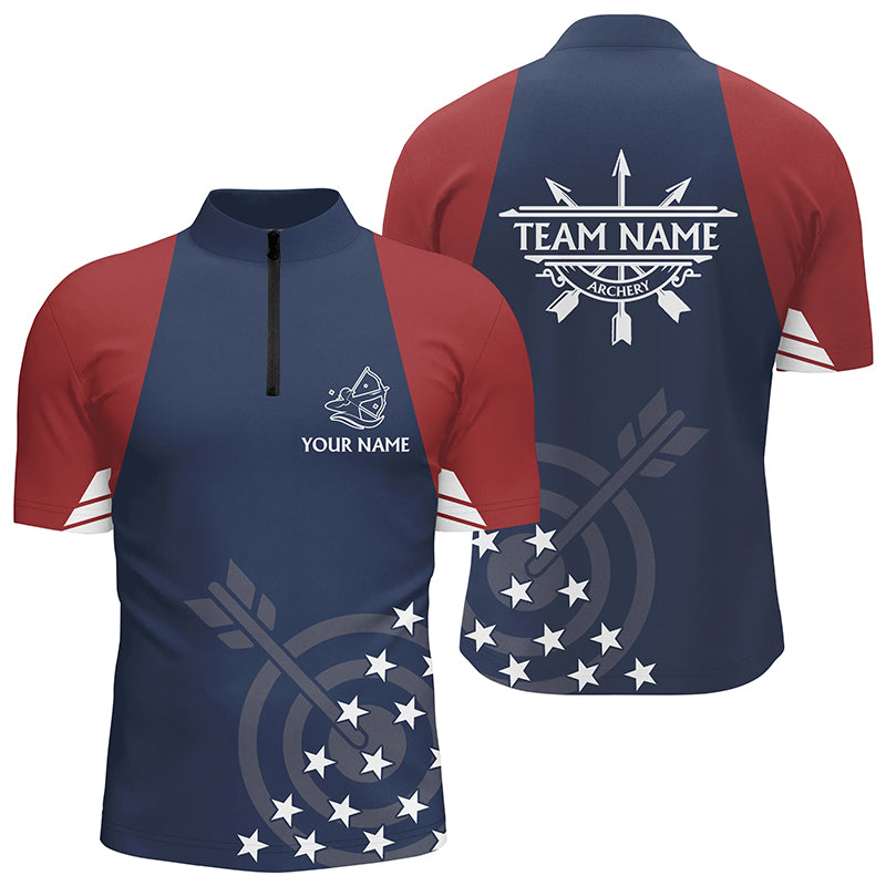 Personalized USA Flag Archery Patriotic Shirts For Men Custom Archery Quarter-Zip Shirts TDM0419
