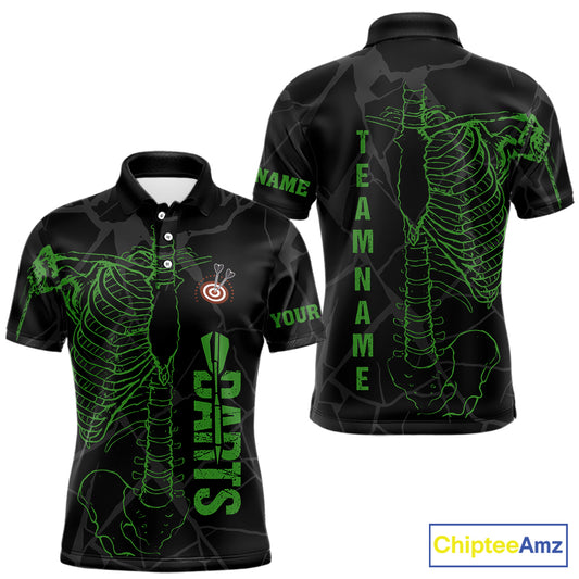 Black And Green Funny Skeleton Darts Polo & 1/4 Zip Custom Darts Shirt For Men Darts Team Jersey TDM5799