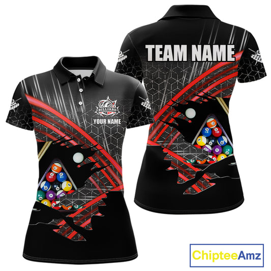 Personalized Billiard Shirts For Women Custom 8 Ball Pool Team Jersey Polo & 1/4 Zip | Red TDM6172