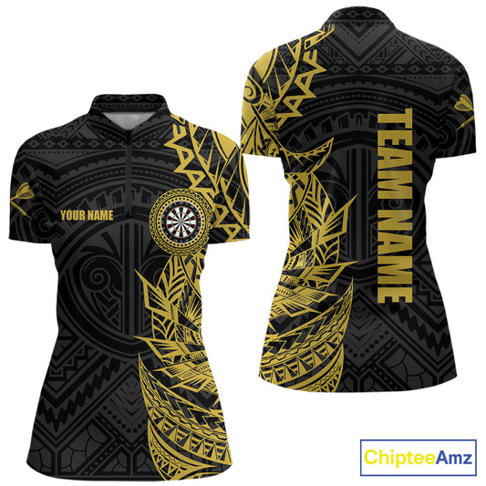 Personalized Yellow Tribal Darts Polo & Quarter Zip Custom Dart Shirts For Women Dart Jerseys TDM5568