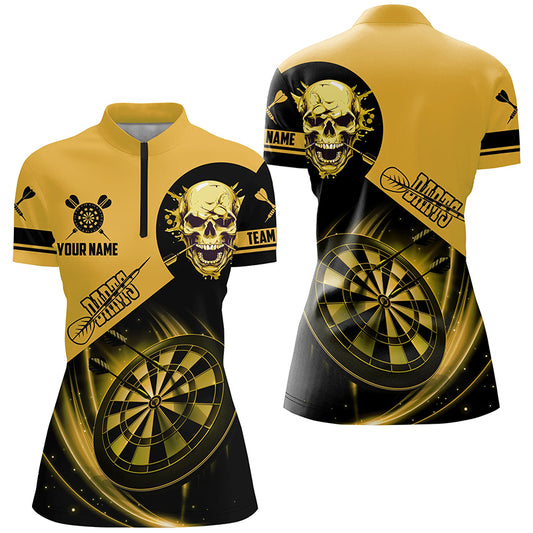 Custom Darts Shirts For Women, Personalized Skull Darts Team Jerseys Dartboard Shirts | Yellow TDM2110