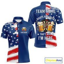 Load image into Gallery viewer, Darts And Beer That's Why I'm Here Funny Dart Shirt For Men Custom Patriotic US Flag Dart Jersey TDM4888