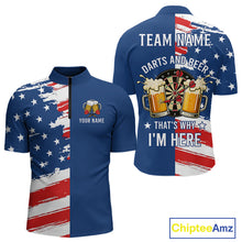 Load image into Gallery viewer, Darts And Beer That's Why I'm Here Funny Dart Shirt For Men Custom Patriotic US Flag Dart Jersey TDM4888