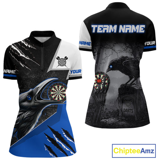 Personalized Raven Darts Shirt For Women Custom Black And Blue Gothic Darts Team Jersey TDM5093