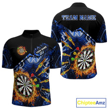 Load image into Gallery viewer, Personalized Blue Dartboard Fire Marble Darts Shirt For Men Custom Dart Team Jersey Polo & 1/4 Zip TDM5096