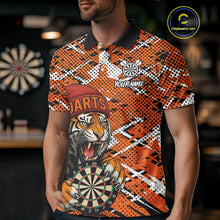 Load image into Gallery viewer, Personalized Orange Black Grunge Tiger Darts Shirt For Men Custom Darts Team Jersey Polo & 1/4 Zip TDM5099