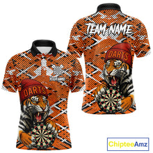 Load image into Gallery viewer, Personalized Orange Black Grunge Tiger Darts Shirt For Men Custom Darts Team Jersey Polo & 1/4 Zip TDM5099