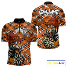 Load image into Gallery viewer, Personalized Orange Black Grunge Tiger Darts Shirt For Men Custom Darts Team Jersey Polo & 1/4 Zip TDM5099